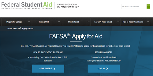 fafsa home web page 